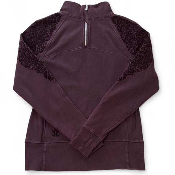 LULULEMON Floral Flock Pullover Black Cherry Purple Velvet Sz 8 - Picture 11 of 13